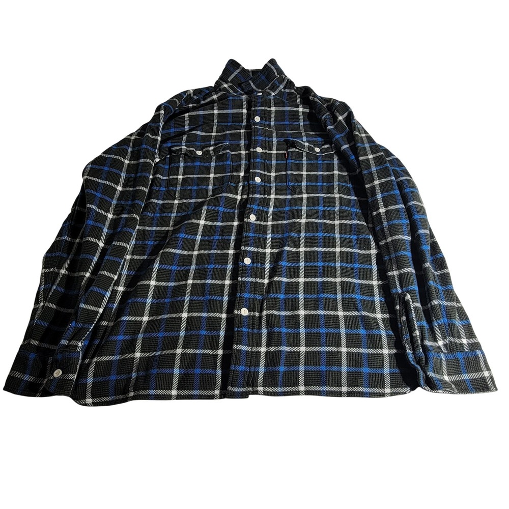 Levis Relaxed Fit Plaid Flannel Shirt Mens Large Black Blue Long Sleeve